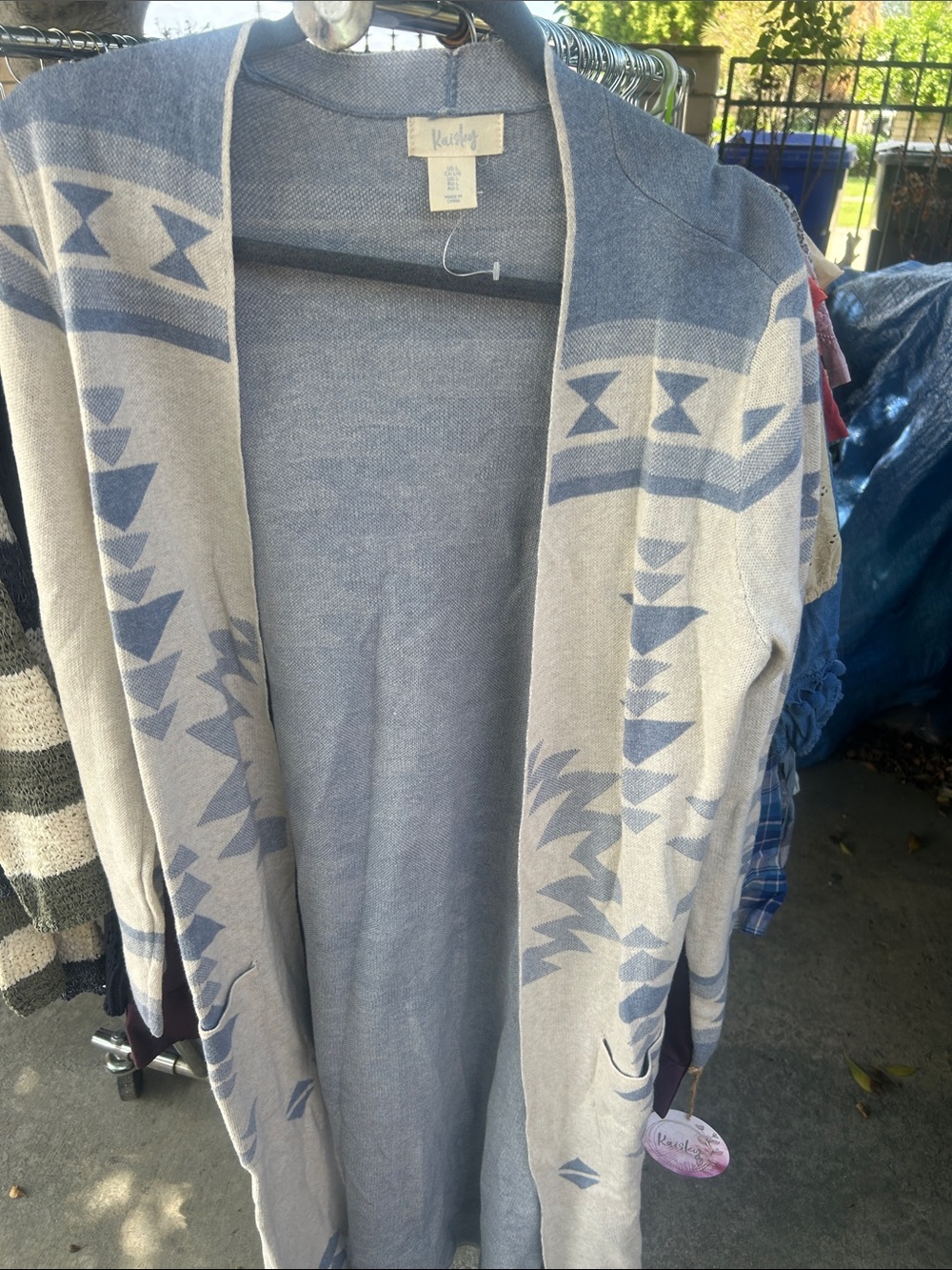 Kensie Men's Open Aztec Cardigan in Light Gray and Blue